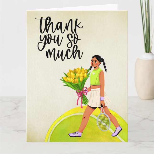 Carte De Remerciements Femme de tennis avec fleurs (Devant)