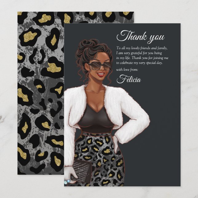 Carte De Remerciements Femme noire (Devant / Derrière)