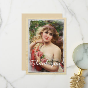 Carte De Remerciements Femme victorienne aux roses roses romantiques