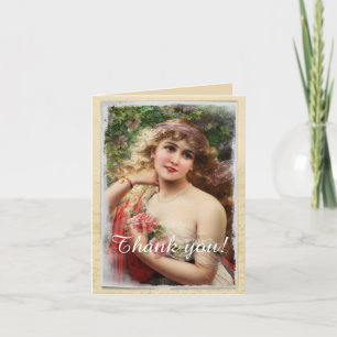 Carte De Remerciements Femme victorienne aux roses roses roses