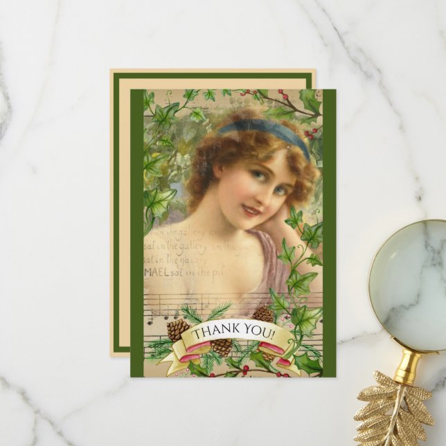 Carte De Remerciements Femme victorienne en détresse dans le jardin (Devant/Arrière en situation)
