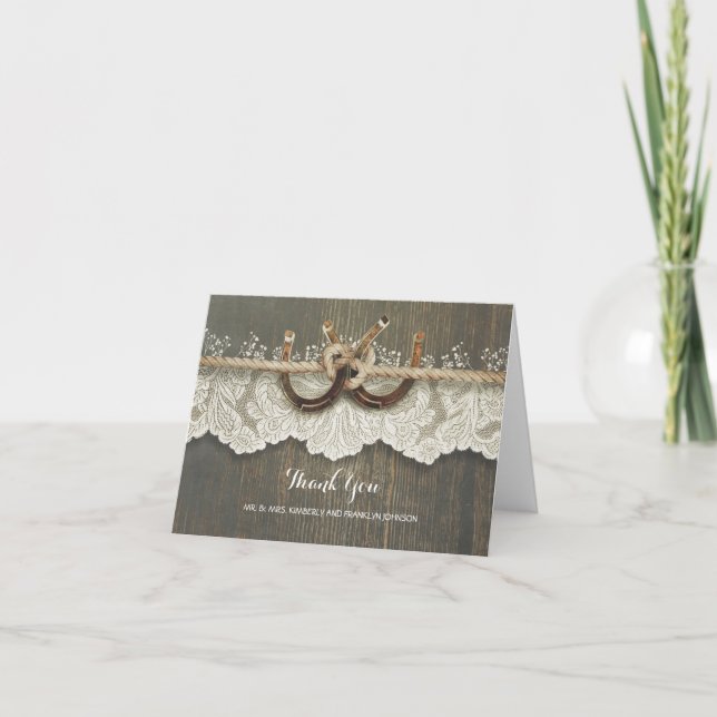 Carte De Remerciements Fer à Cheval Rustique Mariage Remerciements en Den (Devant)