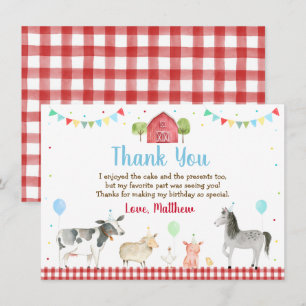 Carte De Remerciements Ferme Barnyard Animaux de ferme Anniversaire
