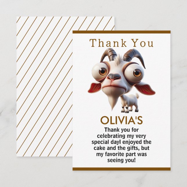 Carte De Remerciements Ferme d'animaux mignons Chèvre Fête d'anniversaire (Devant / Derrière)