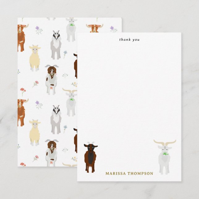 Carte De Remerciements Ferme d'animaux mignons chèvres (Devant / Derrière)