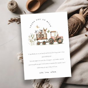 Carte De Remerciements Ferme d'animaux tracteur Rouge Rouille Anniversair