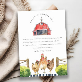 Carte De Remerciements Ferme de poules de la grange rouge mignonne Aquare