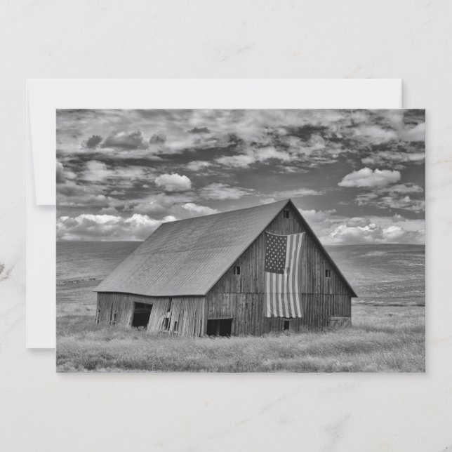 Carte De Remerciements Fermes | BW American Flag Barn Scene (Devant)