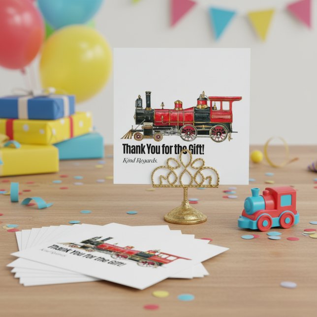 Carte de remerciements ferroviaire rouge (Red Train Thank You Card)