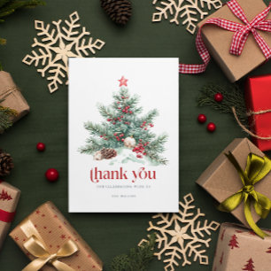Carte De Remerciements Festif Arbre de Noël Rouge Typographie rétro