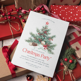 Carte De Remerciements Festif Arbre de Noël Rouge Typographie rétro