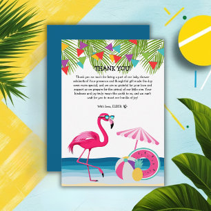 Carte De Remerciements Festif Beach Flamant rose rose Baby shower