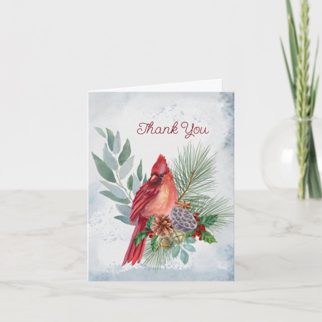 Carte De Remerciements Festif cardinal rouge floral (Devant)