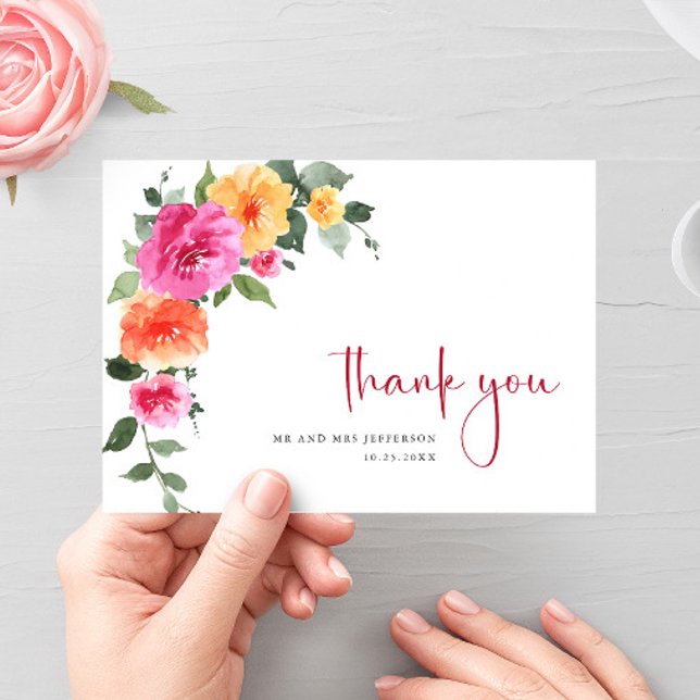 Carte De Remerciements Festive Aquarelle Fleurs vives Mariage floral (Créateur téléchargé)