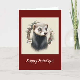 Carte De Remerciements Festive Ferret Animaux de compagnie Plié Vacances 
