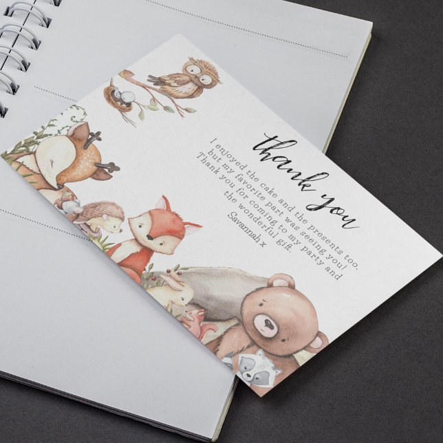 Carte De Remerciements Fête Anniversaire de enfant des animaux de bois (Créateur téléchargé)