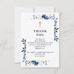 Carte De Remerciements Fête Chrétienne Florale Bleue De La Vie Funéraire