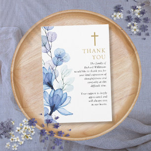 Carte De Remerciements Fête Chrétienne Florale Bleue De La Vie Funéraire