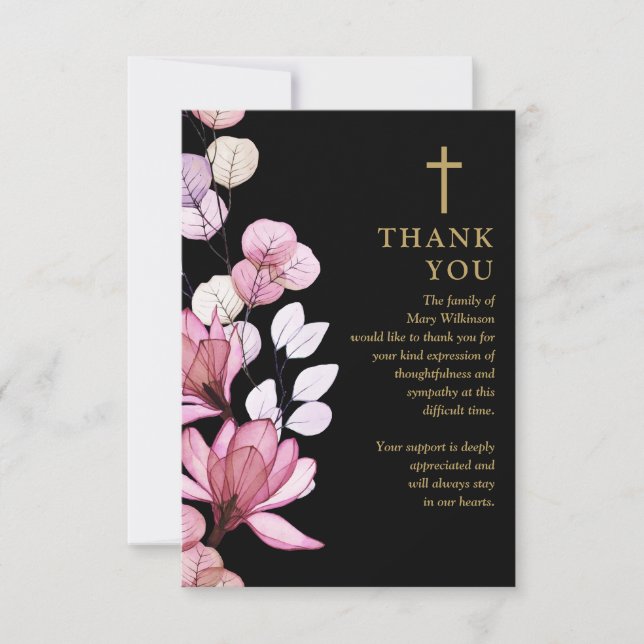 Carte De Remerciements Fête Chrétienne Rose Florale De La Vie Funéraire (Devant)