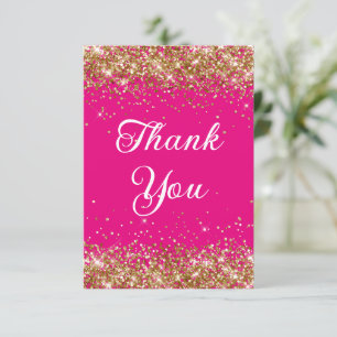 Carte De Remerciements Fête d'anniversaire 40 ans rose vif paillettes dor