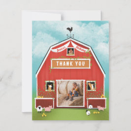 Carte De Remerciements Fête d'anniversaire à la ferme de la grange rouge