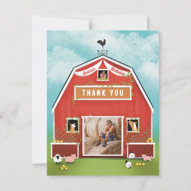 Carte De Remerciements Fête d'anniversaire à la ferme de la grange rouge (Devant)