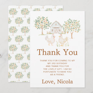 Carte De Remerciements Fête d'anniversaire à la ferme des poules mignonne