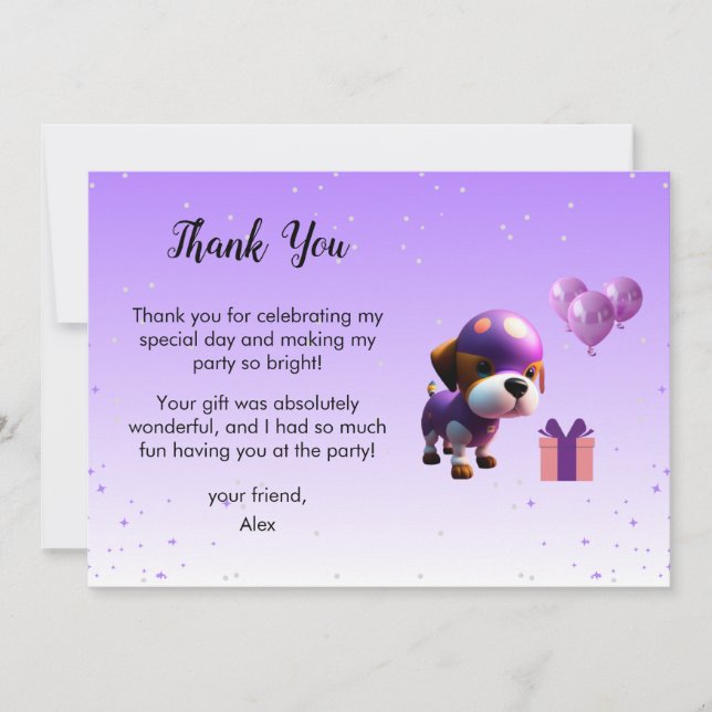 Carte De Remerciements Fête d'anniversaire adorable et mignonne pour les  (Devant)