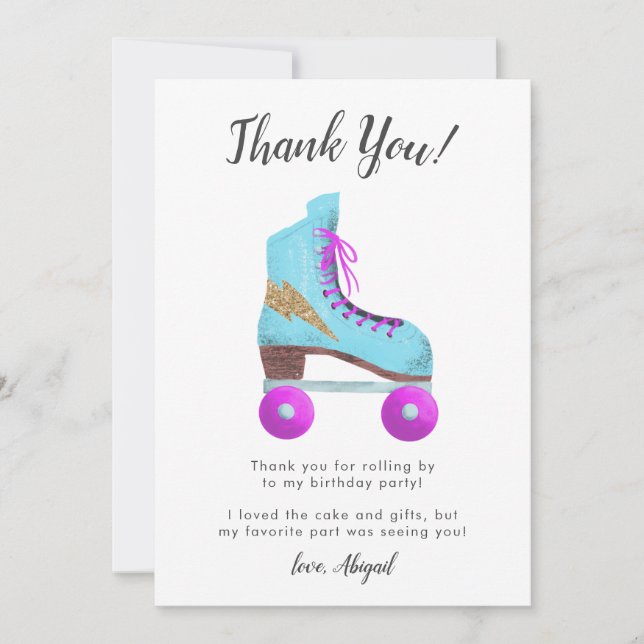 Carte De Remerciements Fête d'anniversaire au patin à roulettes vintage (Devant)