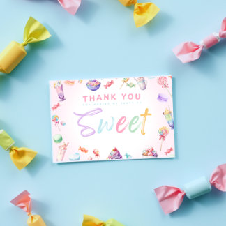 Carte De Remerciements Fête d'anniversaire au pays des bonbons pastel à l