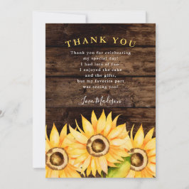 Carte De Remerciements Fête d'anniversaire au tournesol jaune rustique