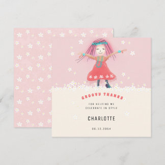 Carte De Remerciements Fête d'anniversaire bohème rose groovy pour fille