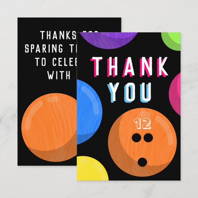 Carte De Remerciements Fête d'anniversaire Bowling Bowling cosmique Néon  (Devant / Derrière)