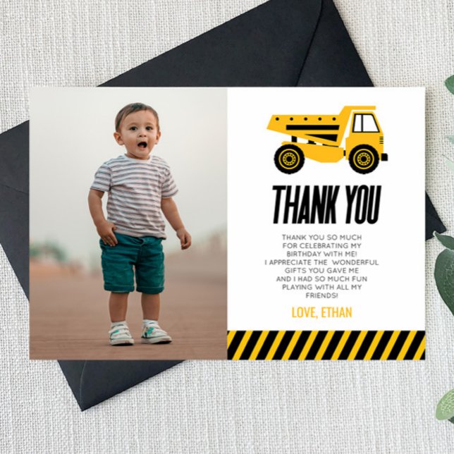 Carte De Remerciements Fête d'anniversaire camion à benne bulldozer de co (Créateur téléchargé)