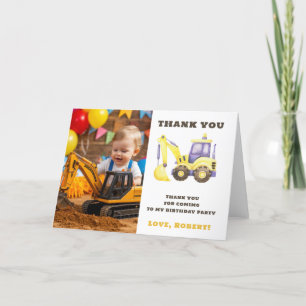 Carte De Remerciements Fête d'anniversaire Camion de construction Excavat