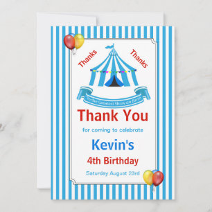 Carte De Remerciements Fête d'anniversaire cirque bleu