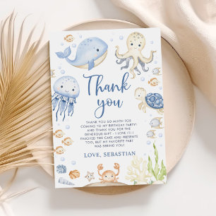 Carte De Remerciements Fête d'anniversaire d'animaux de l'océan sous la m
