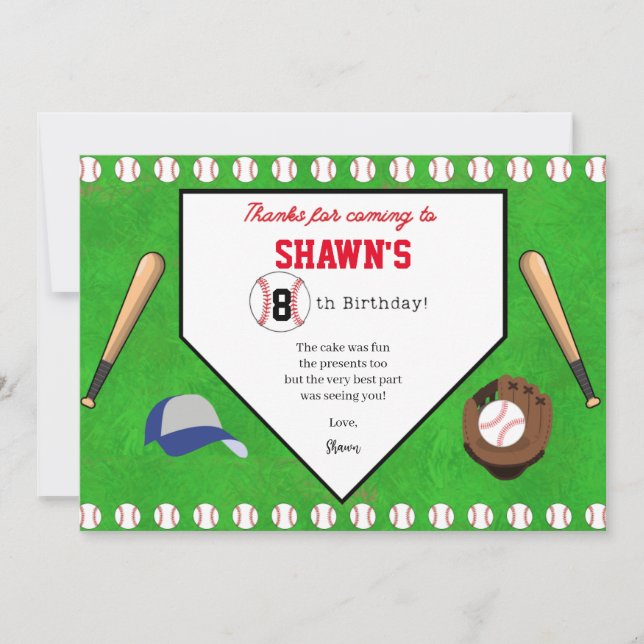 Carte De Remerciements Fête d'anniversaire de baseball Accueil Plate Cart (Devant)