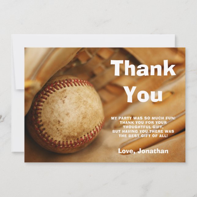 Carte De Remerciements Fête d'anniversaire de baseball pour enfants (Devant)
