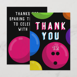 Carte De Remerciements Fête d'anniversaire de bowling Bowling cosmique Né