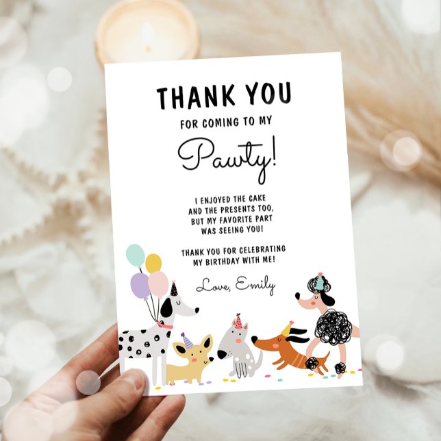 Carte De Remerciements Fête d'anniversaire de chien Puppy Pawty Fille mod (Créateur téléchargé)
