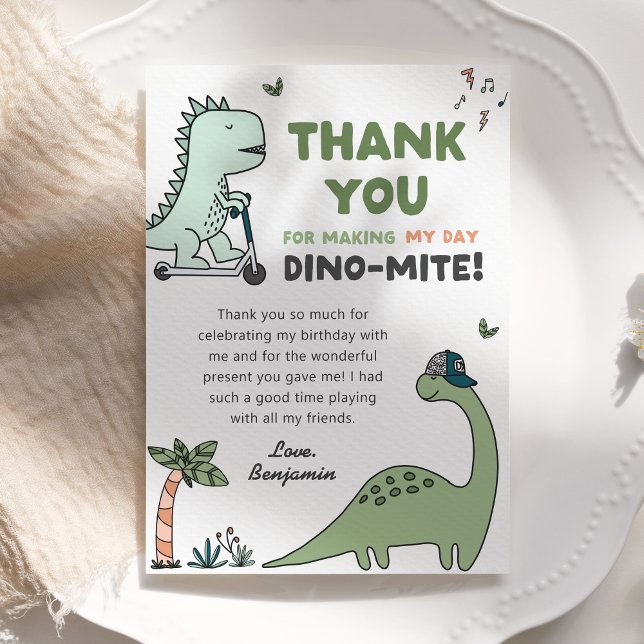 Carte de remerciements fête d'anniversaire de Dino (Créateur téléchargé)