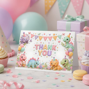 Carte De Remerciements Fête d'anniversaire de dinosaure pour fille