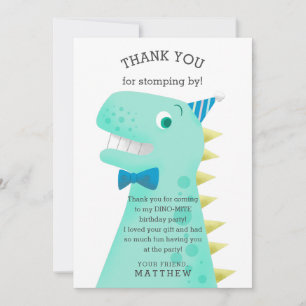 Carte De Remerciements Fête d'anniversaire de dinosaure pour garçon
