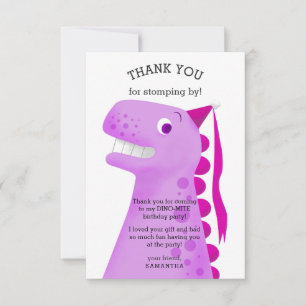 Carte De Remerciements Fête d'anniversaire de dinosaure rose pour enfants