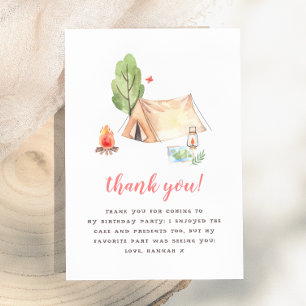 Carte De Remerciements Fête d'anniversaire de filles de camp d'été