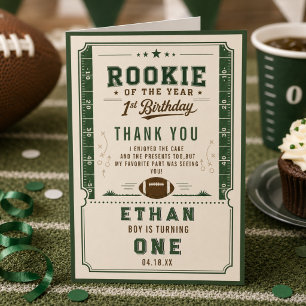 Carte De Remerciements Fête d'anniversaire de Football Green Recrue 1ère