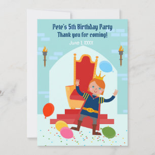 Carte De Remerciements Fête d'anniversaire de garçon prince royal