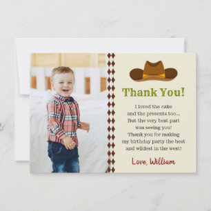 Carte De Remerciements Fête d'anniversaire de garçons enfants Cowboy Far