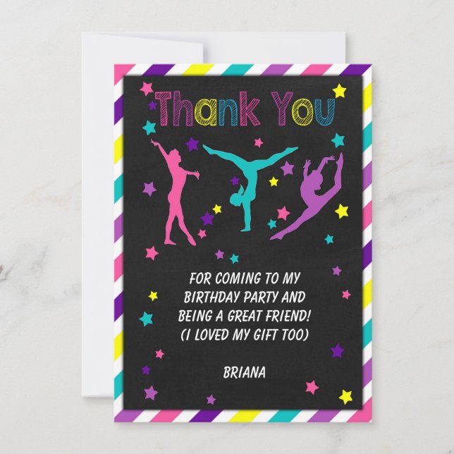 Carte De Remerciements Fête d'anniversaire de gymnastique (Devant)